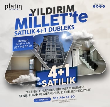 Bursa, Yıldırım, Millet Satılık 4Plus1 Dubleks Daire | Platin Yatırım | Yıldırım Satılık Ev
