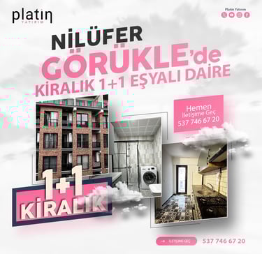 Bursa, Nilüfer, Görükle Kiralık 1Plus1 Eşyalı Ara Kat Daire | Platin Yatırım | Görükle Kiralık Ev