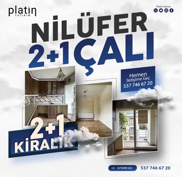 Bursa Nilüfer Çalı 2Plus1 Kiralık Ara Kat Daire | Platin Yatırım | Nilüfer Kiralık Evler