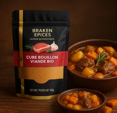 Braken Épices – Cube bouillon viande bio africain, saveurs authentiques du Cameroun
