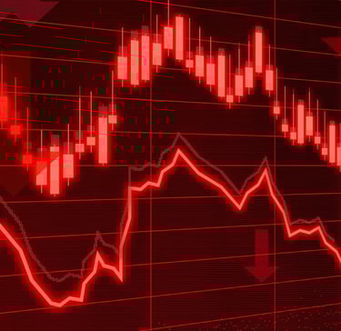 red financial market arrows pointing down symbolizing recession