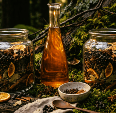 Natūralūs trauktinės gaminimo ingredientai – uogos, žolelės, prieskoniai