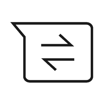 Icon of a conversation bubble with arrows going either way