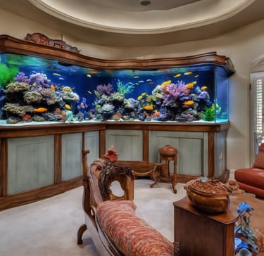 a fish tank with a fish tank in the middle of a room
