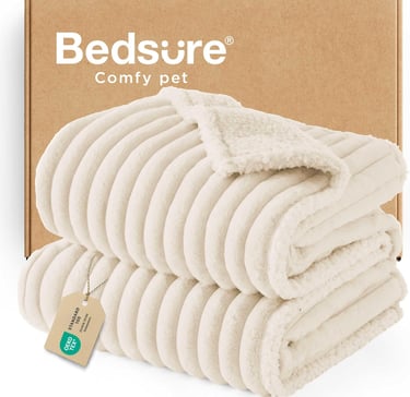 Bedsure ComfyFleece™ Waterproof Dog Blankets for Large Dogs - Soft Pet Cat Blanket Corduroy Fleece