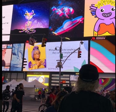 Hawa Cat on Times Square Billboard. COntemporary digital art eve hennessa