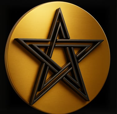 a 3D pentagram on a gold plate