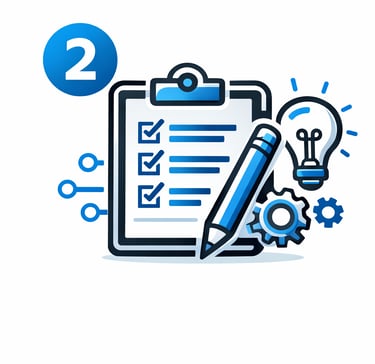 Strategy and planning process with checklist, ideas, and digital business development tools