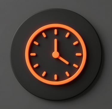 Minimalist lime green clock icon on a circular black background representing time management.