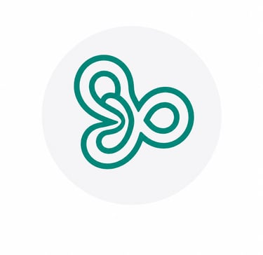 Teal abstract looped line logo icon on a white circular background for modern branding.