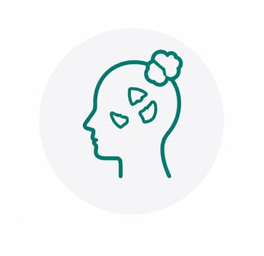 Minimalist green line art icon of a profile head with puzzle pieces representing cognitive function and mental health.
