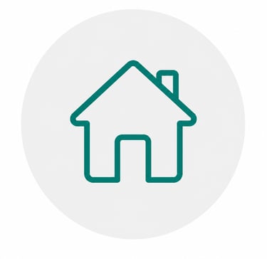 A simple green line art home icon with a chimney, ideal for real estate and website navigation.