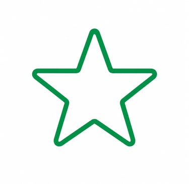 Simple green outline of a five-pointed star icon on a white background for ratings or favorites.