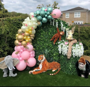 Jungle themed birthday balloon display for children’s party in Liverpool
