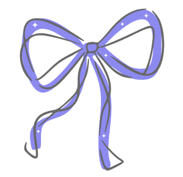 A hand-drawn purple ribbon bow with sparkling white stars on a black background.