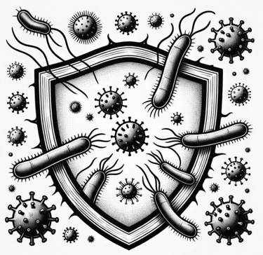 Shield with different types of germs attacking it