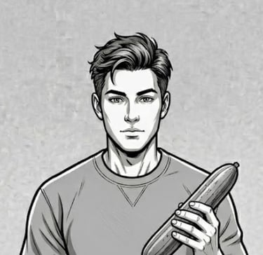 Male cartoon holding a penis like object