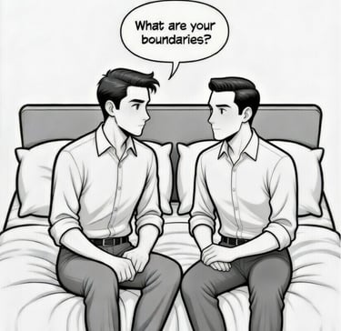 Male asking trans male what are your boundaries? Cartoon style