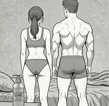 Backs of male and female in underwear