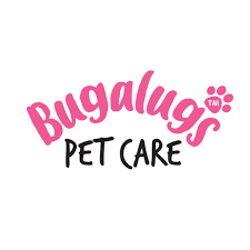 the words buggalugs dog care in pink, the words pet care written below in blackj