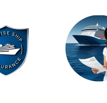 Brasão estilizado com ícone de navio de cruzeiro epresentando proteção oferecida pelo seguro viagem.