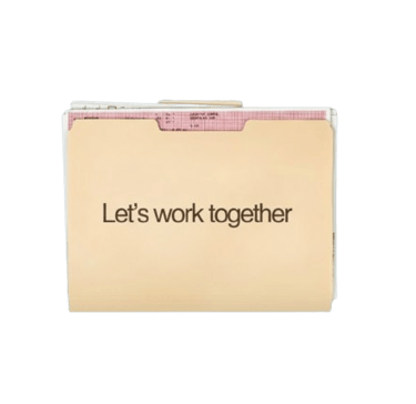 A manila office file folder with the text Let's work together printed on the front cover.