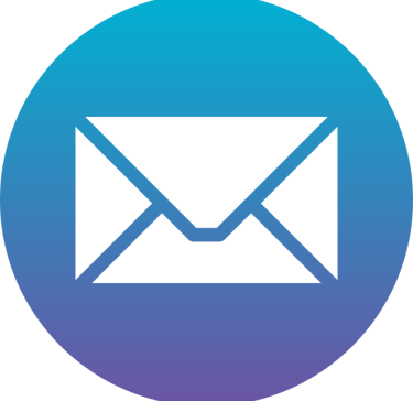 a blue and purple envelope with a mailbox