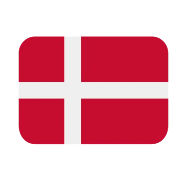 Denmark flag icon with a white Nordic cross on a red background and rounded corners.