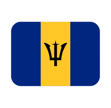 The national flag of Barbados icon with blue and gold stripes and a black trident.