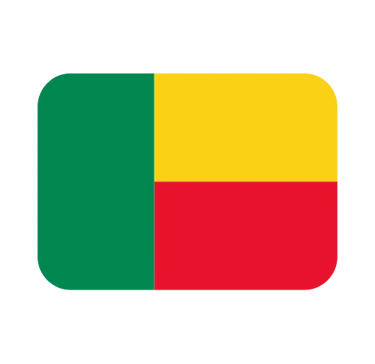 The national flag of Benin with a green vertical band and yellow and red horizontal bands.