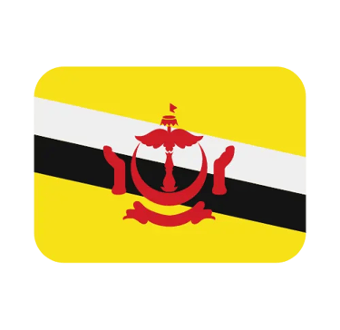 Official national flag of Brunei featuring a yellow field with black and white diagonal stripes and red emblem.