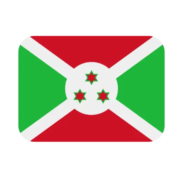 The national flag of Burundi featuring a white saltire and three red stars.