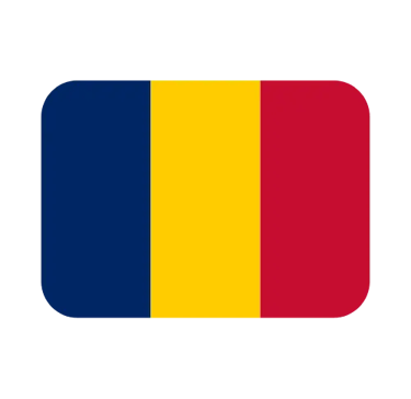 The national flag of Chad with vertical blue, yellow, and red stripes in a rounded rectangle.