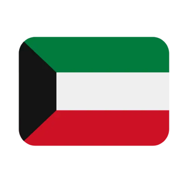 The national flag of Kuwait icon featuring green, white, and red horizontal stripes with a black trapezoid.