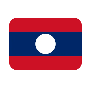 The national flag of Laos featuring red stripes, a blue stripe, and a white circle.