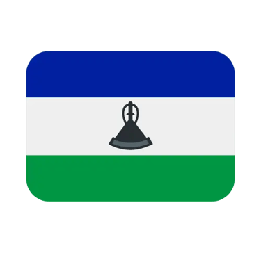 The national flag of Lesotho featuring blue, white, and green stripes with a black Basotho hat.