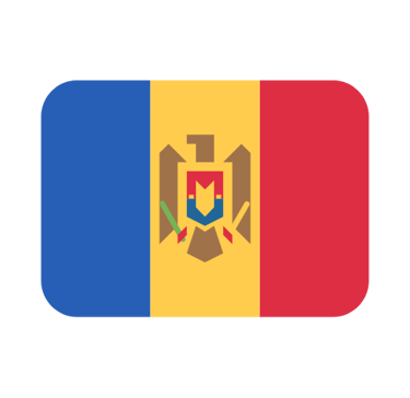 Official flag of Moldova icon with blue, yellow, and red vertical stripes and national coat of arms.