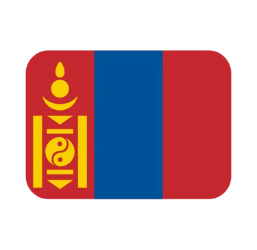 Official national flag of Mongolia icon featuring vertical red and blue stripes with a yellow Soyombo symbol.