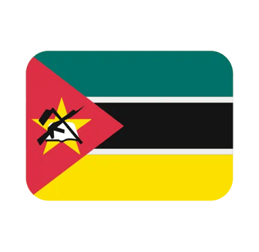 The national flag of Mozambique featuring green, black, and yellow stripes with a red triangle emblem.