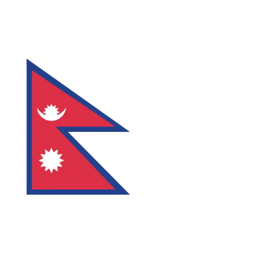 The national flag of Nepal featuring a unique double-triangle shape with a sun and crescent moon.