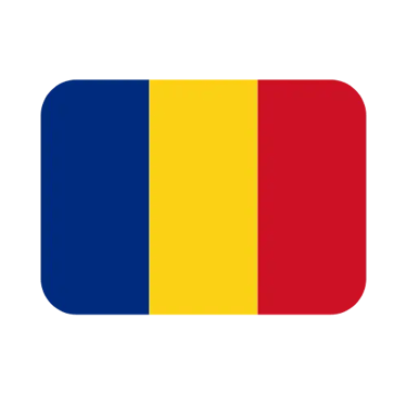 Official national flag of Romania with vertical stripes of blue, yellow, and red on a black background.