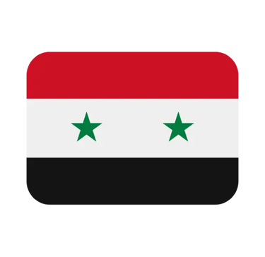 Official flag of Syria icon with red, white, and black horizontal stripes and two green stars.