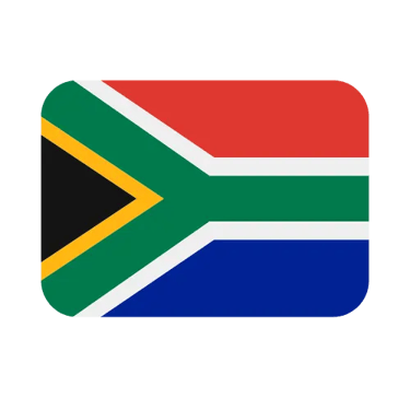 The national flag of South Africa with rounded corners, featuring vibrant red, blue, green, black, gold, and white colors.