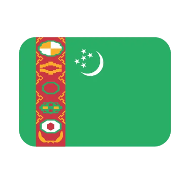 National flag of Turkmenistan featuring a green field with a red stripe, crescent moon, and five stars.