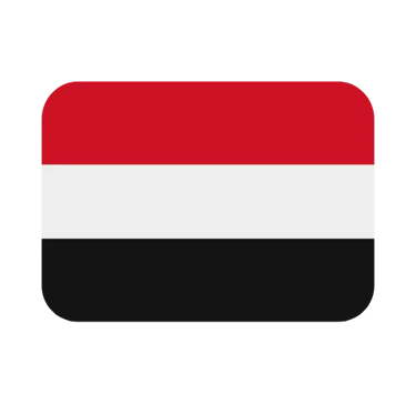 A rounded rectangular icon of the Yemen flag featuring red, white, and black horizontal stripes.