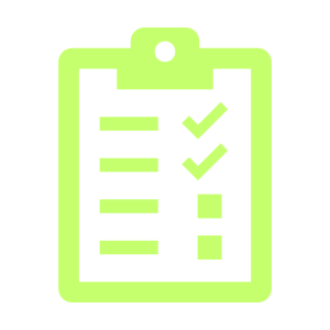 Clipboard icon in green, representing the user and market fit testing completed by Stelarator