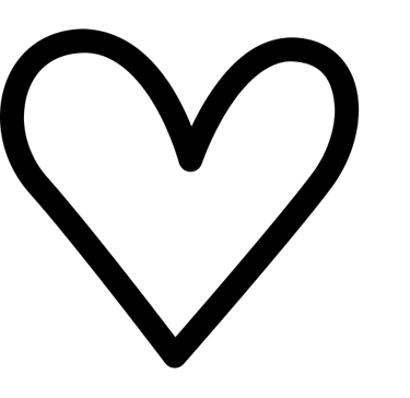 Black and white icon of a heart, symbolizing love, care, or favorite