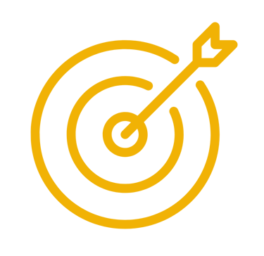 Yellow bullseye target icon with arrow hitting the center on a black background.