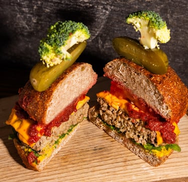 Sustainable plant-based, nutritionally-dense, hypoallergenic protein and fibre burgers