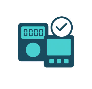 Ícone de sensor e medidor técnico representando medições de energia, vazão e temperatura com rastrea